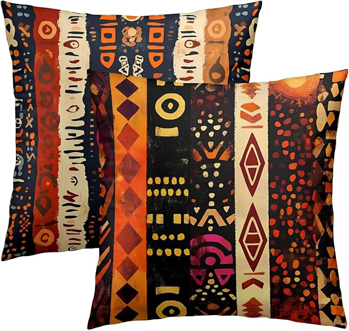 Black White Tribal Pillow Cover - Ethnic Throw Pillow Covers Set of 2 Boho Cushion Pillow Cases 22x22 for Home Couch Sofa
