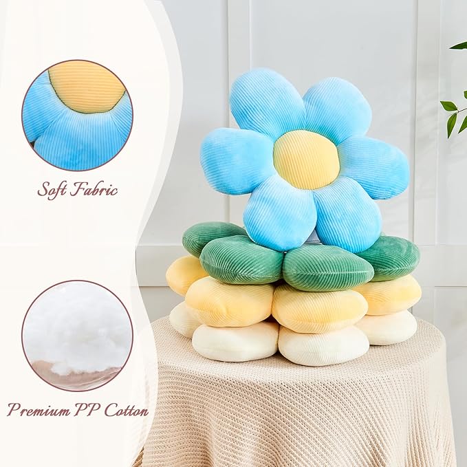 Yellow Flower Pillow, 19.6" Cute Flower Shaped Floor Pillow, Aesthetic Floral Plush Daisy Decorative Throw Pillows for Bed Sofa Couch