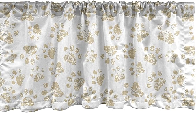 Lunarable Animal Print Window Valance Pack of 2, Domestic Cat Dog Foot Paw Prints Pattern with Weathered Look Grunge Effect, Rod Pocket Curtain Valances for Kitchen Bedroom, 54" X 18", Beige White