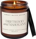 Sweet Water Decor Driftwood and Mahogany Soy Candle - Fresh Lavender, Geranium, Warm Mahogany, and Earthy Wood Scented Candles for Home - 9oz Amber Jar + Metal Lid, 40+ Hour Burn Time, Made in the USA