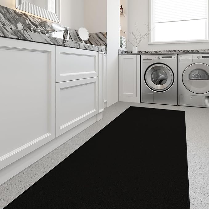 Ottomanson 3x50 Non Slip Extra Long Hallway Runner Rug with Rubber Backing - Solid Modern Kitchen Rug for Bedroom or Living Room, Black, 2'7" x 50'