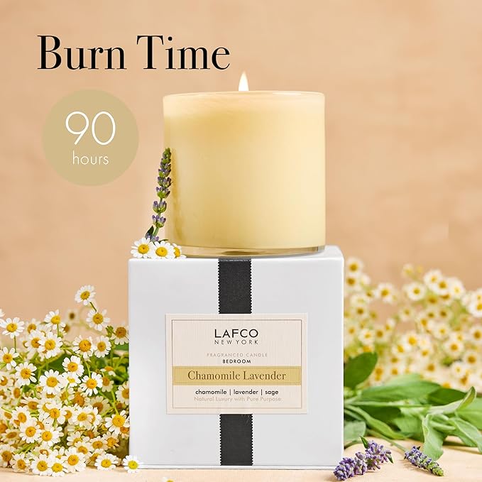 LAFCO New York Signature Candle, Chamomile Lavender - 15.5 oz, 2 Pack - 90-Hour Burn Time - Reusable, Hand Blown Glass Vessel - Made in The USA