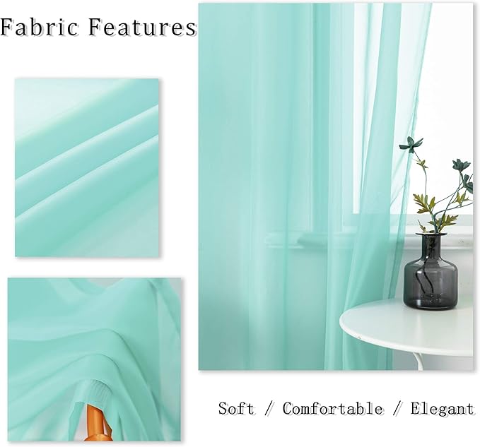 DUALIFE Aqua Blue Voile Sheer Grommet Curtains for Bedroom,Look Semi Sheer Windows Panels,Elegant Solid Color Touch Soft Drapes,52X96 Inch for Living Room 2 Panels(Seafoam Green)