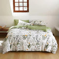 KAREVER Botanical Comforter Queen Sage Green Floral Plant Bedding Set Garden Pattern Printed Reversible Blanket 3 PCs Breathable White Floral Bed Comforter Set