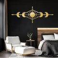 Hfrolixit Moon Phase Metal Wall Decor, Boho Moon Metal Wall Art, Celestial Wall Decor, Scandinavian Natural Wall Art, Astrology Wall Hanging (Gold, 53"x21"/135x54cm)