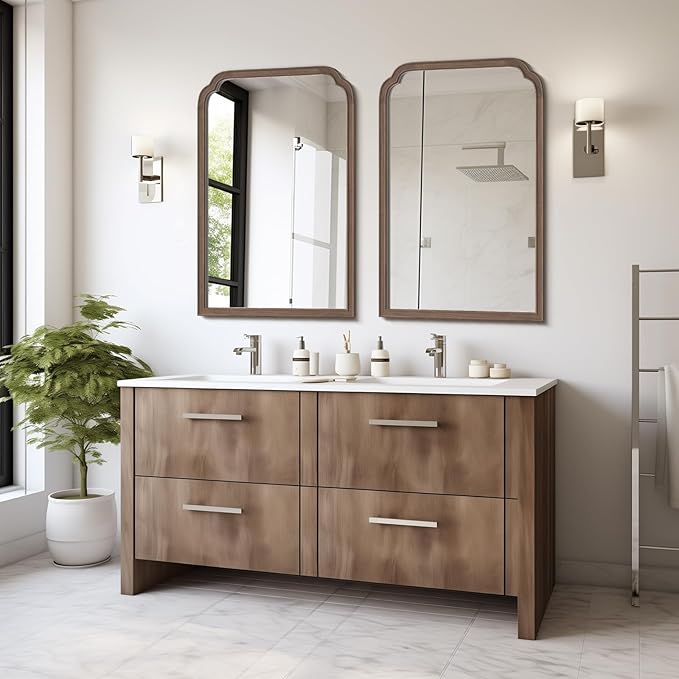 HOMECOOKIN Wood Bathroom Mirrors for Wall Mounted, 24" x 36" Rustic Wood Frame Wall Mirrors Decorative for Living Room or Bedroom Vanity Mirror (Walnut) B