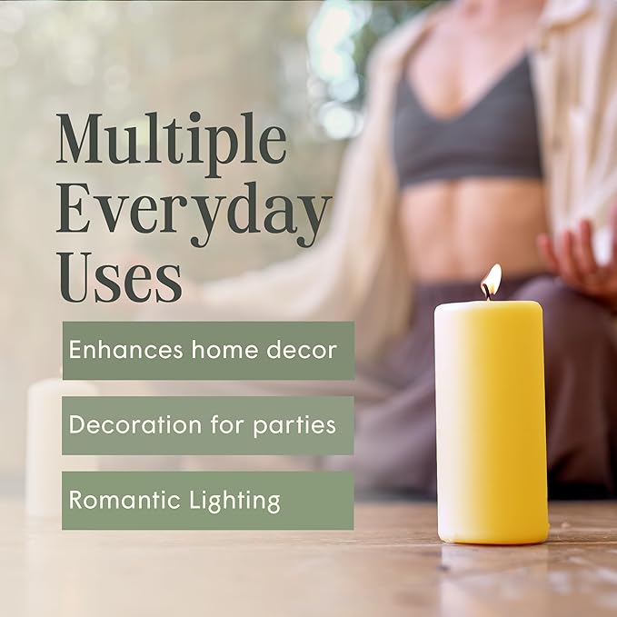 3" x 6" Yellow Pillar Candles (Set of 3) Unscented, Solid Color, Hand Crafted Weddings, Home Decoration, Restaurants, Spa, Church, Holiday Candle Gift