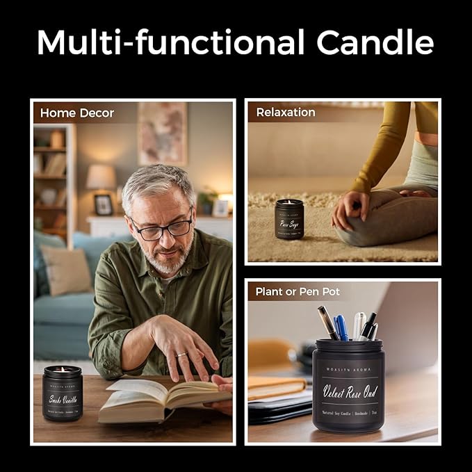 MOASITN Velvet Rose Oud Highly Scented Candles for Home| Natural Soy Aromatherapy Candle| Handmade Long Lasting Jar Candle| Candel Gift for Men,Women as Birthday,Housewarming,Relaxing Gifts| 7oz