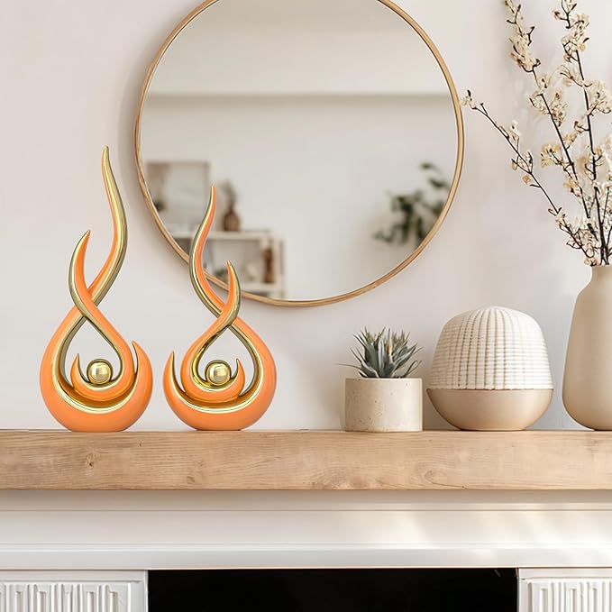 Orange Modern Abstract Art Home Decor Accent,Contemporary Statues Coffee Table Decor for Living Room,Table Centerpieces for Dining Room,Ceramic Sculptures Knick Knacks for TV Stand Show Piece (Orange)