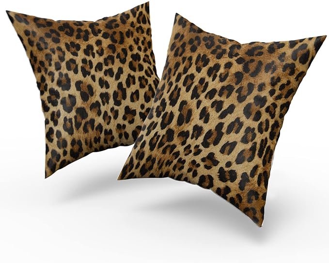 Brown Leopard Throw Pillow Cover - 2 Pcs Cheetah Animal Print Pillows Covers 16x16 inch Soft Bed Decorative Pillow Case for Home Couch Sofa Outdoor Decor