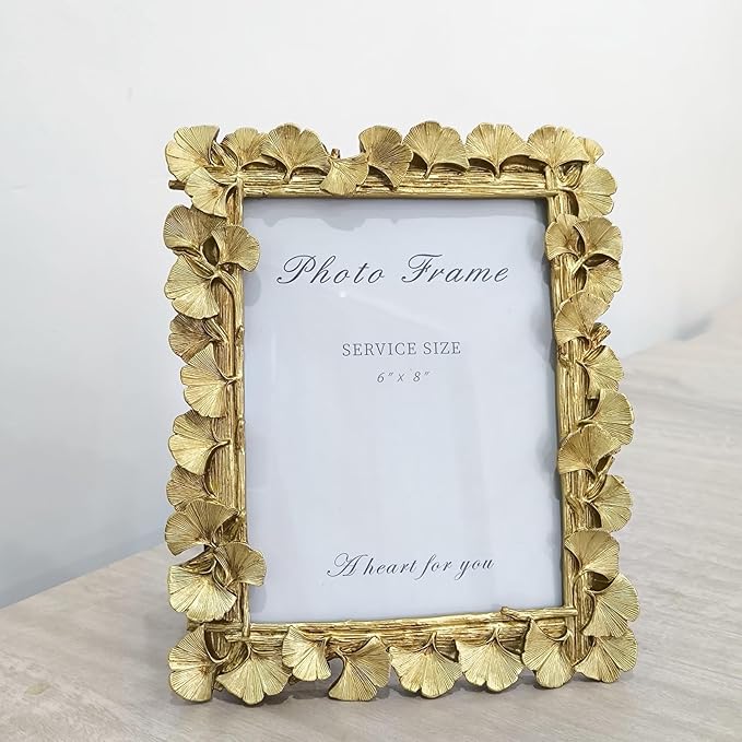LONG XIN 1PCS 6x8 Inch Vintage Photo Frame Resin Picture Frame Ginkgo Leaves Decoration Photo Frame Stand Holder for Home Decor Old Fashioned Gorgeous Photo Gallery Art Decor (Vintage Gold）