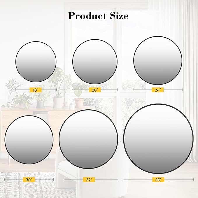 IDEALHOUSE 30Inch Black Round Wall Mirror, Circle Mirror Metal Frame for Bathroom, Vanity, Entryway, Bedroom, Living Room, Wall Mounted Modern Rustic Decor