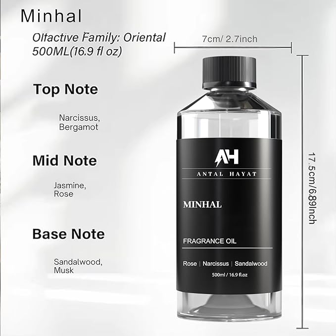 Hotel Scents Diffuser Oil Minhal 500mL – Luxury Home Scent Refill with Rose, Narcissus, Patchouli – Inspired by Iris de Nuit Perfume – Premium Essential Oil for Waterless & Ultrasonic Diffuser