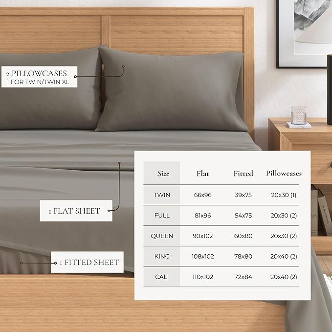 Great Bay Home Flannel Sheet Set Full Size - 100% Turkish Cotton, Double-Brushed, Winter Bed Sheets - Ultra-Soft, Cozy, 4-Piece Bedding Set (Frost Grey)