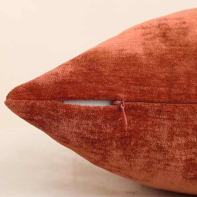 Jeneoo Terracotta Decorative Throw Pillow Covers Soft Chenille Comfy Solid Rust Couch Cushion Case Decor (Set of 2, 12 x 20 Inches)