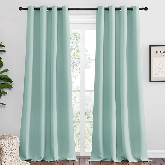 NICETOWN Aqua Blue Blackout Curtains 102" Long for Office, Dining Room, Guest Room, 55" Wide by 102" Long, 2 Pieces, Sound Reducing Heat and Cold Block Curtain Panels for Modern Room Decorative
