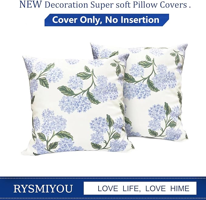 Decorative Throw Pillow Covers Set of 2 White Hydrangea Pillow Covers 16x16 inch Super Soft Short Plush Square Floral Throw Pillows,Farmhouse Outdoor Pillow Covers for Couch Living Room