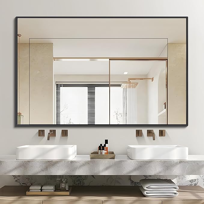 Black Bathroom Mirror for Wall, 30x40 Inch Rectangle Mirrors with Metal Frame, Modern Vanity Wall Mirror Decor for Entryway Hangs, Bathroom, Living Room Horizontal or Vertical