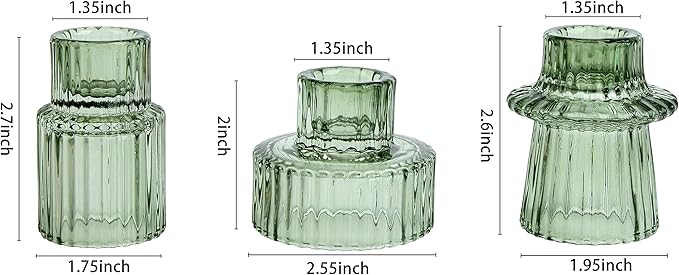 Vixdonos Taper Glass Candlestick Holders Tealight Candle Holders for Table Centerpieces, Wedding Decor and Dinner Party (3 Pcs, Green)