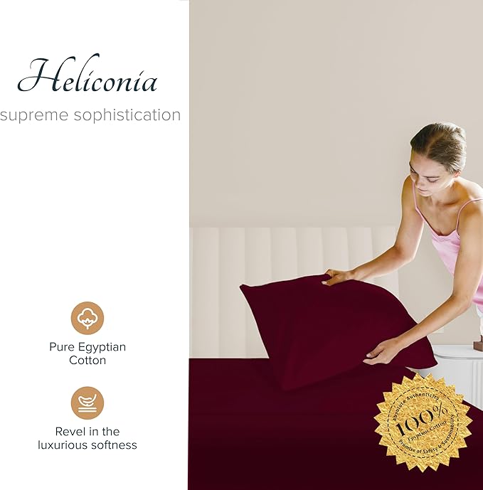 Carressa Linen 100% Egyptian Cotton Pillow Cases Standard/Queen Size Set of 2 - Luxury 1500 Thread Count Sateen Burgundy Pillow Cases, Silky Soft Cotton Pillowcases Fits Standard & Queen Pillows