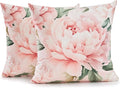 Pink Floral Throw Pillow Covers 18x18 Set of 2, Decorative Peony Flower Cushion Cases, Soft Holland Velvet Cushion Covers for Farmhouse Sofa Couch Bed Home Decor