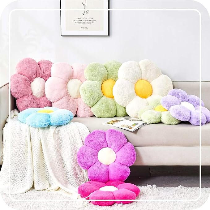 Dusty Rose Flower Shaped Throw Pillow with Faux Rabbit Fur, 14.9" Soft Plush Throw Pillow for Bedroom & Living Room
