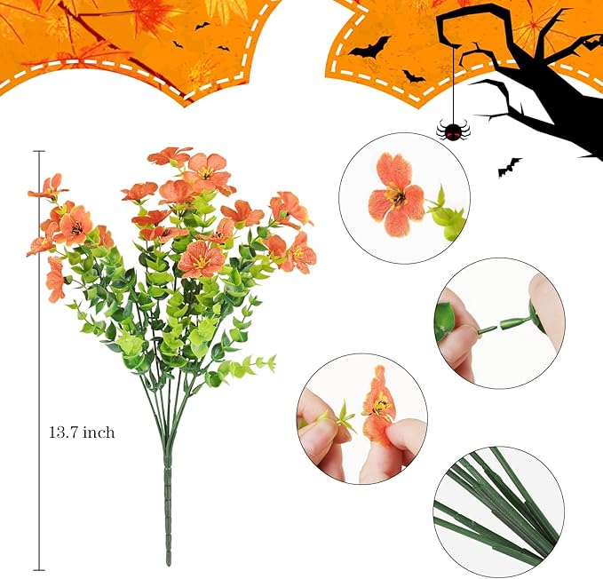 AGIRL 16 Bundles Artificial Fall Flowers Outdoor Indoor Decoration,No Fade Autumn Fake Plastic Plants with Eucalyptus Leaves,Faux Mums for Thanksgiving Garden Front Door Porch Patio Fall Decor