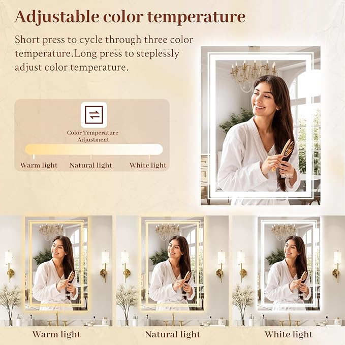 28x32 LED Mirror for Bathroom with Front and Backlit Light Up Digital Mirrors for Wall,Anti Fog,Stepless Dimmable,Tempered Silver Glass Smart Vanity Mirror for Bathroom