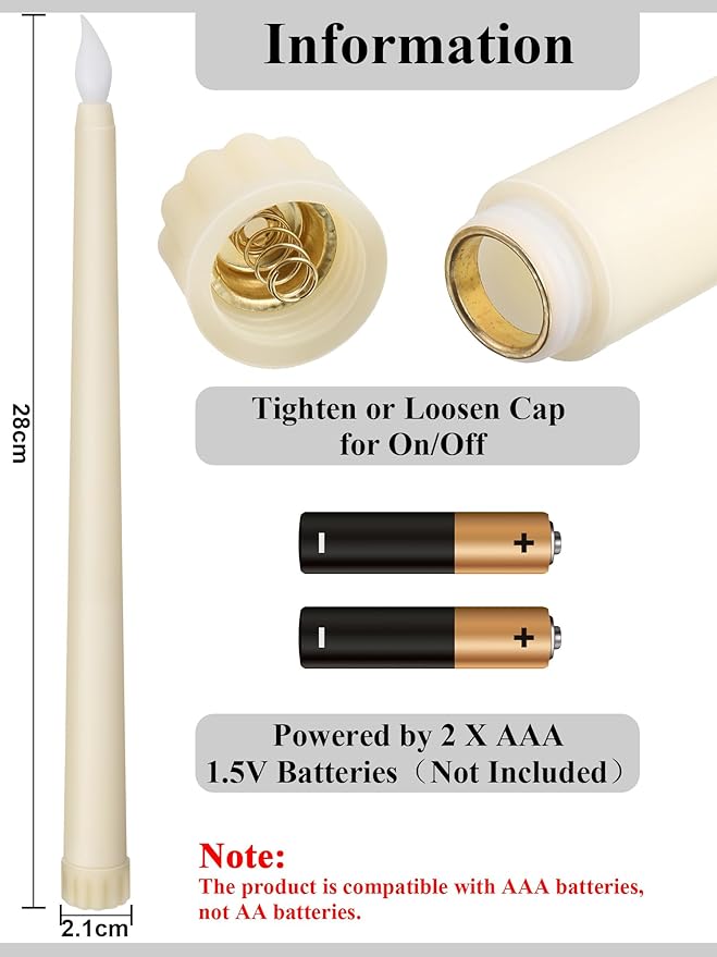 Funtery 48 Pcs Flameless LED Taper Candles 11 Inch Battery Operated Candles Bulk LED Candlesticks Fake Candle Flickering Flames for Christmas Church Wedding Party (Ivory, Classic)