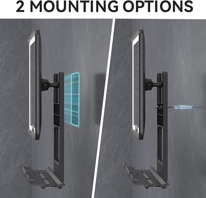 LED Fogless Shower Mirror for Shaving - Heated Fog Free, 3 Dimmable Lights, 360° Adjustable, Rechargeable - with Storage Tray, Razor & Shaving Brush Holders, Gifts for Men