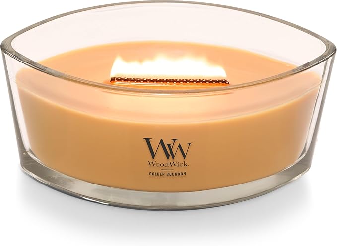 WoodWick Golden Bourbon Scented Ellipse Candle, Crackles as it Burns, Great for Gifting, Up to 40 hrs Burn Time, 16 oz