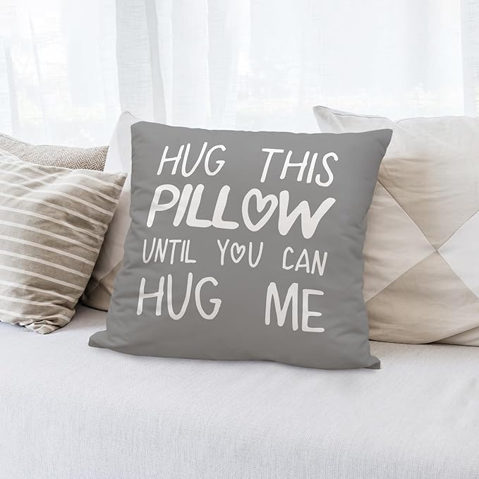 Sufamb Hug This Pillow Until You Can Hug Me Throw Pillow Covers Decor, 20'' x 20'' Pillow case, Boyfriend Girlfriend Birthday Gifts，Long Distance Relationships Gifts， Valentine's Day Gifts,(Gray)