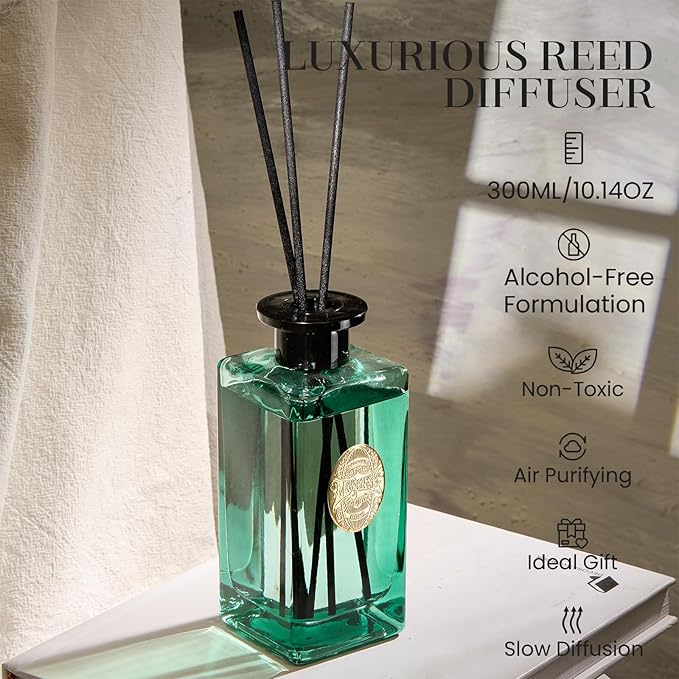 M&SENSE 10.14 oz Large Reed Diffuser Set | Linen Breeze Scent Oil Diffuser with Sticks | Hotel Collection Non-Toxic Essential Oil |for Bedroom Bathroom Living Room