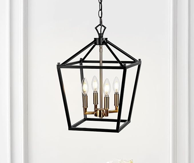 JONATHAN Y JYL7436D Pagoda Lantern Dimmable Adjustable Metal LED Pendant Classic Traditional Farmhouse Dining Room Living Room Kitchen Foyer Bedroom Hallway, 12 in, Oil Rubbed Bronze/Brass Gold