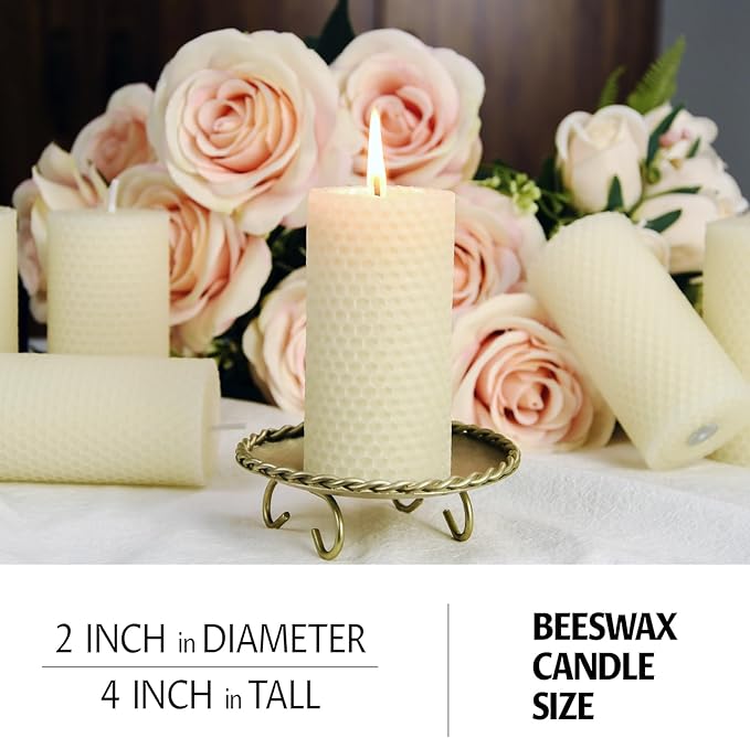 Drippless Beeswax Pillar Candle - Hand Rolled Pure Natural Beeswax Candles 2 x 4 inch, Honeycomb Surface - Great for Home Decor, Best Choice for Mother Father or Sister Gift - Pack of 2 Ivory White