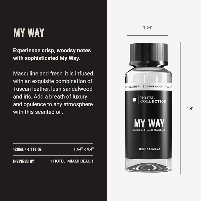 Hotel Collection Diffuser Oil - My Way - Aromatherapy Essential Fragrance Oil - Sandalwood, Warm Virginia Cedar & Beautiful Iris - 120ML 4.1 Fl oz