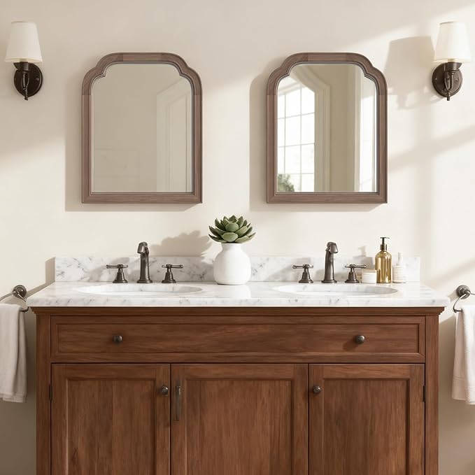 HOMECOOKIN Wood Bathroom Mirrors for Wall Mounted, 16" x 20" Rustic Wood Frame Wall Mirrors Decorative for Living Room or Bedroom Vanity Mirror (WN) B