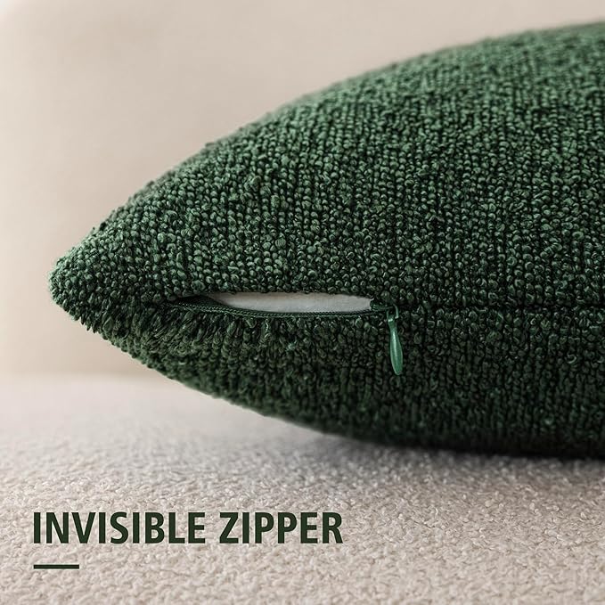 Foindtower Decorative Textured Boucle Throw Pillow Covers Accent Solid Pillow Cases Neutral Soft Cozy Couch Cushion Case for Chair Sofa Bedroom Living Room Home Decor 26x26 Inch,1PC,Pine Green
