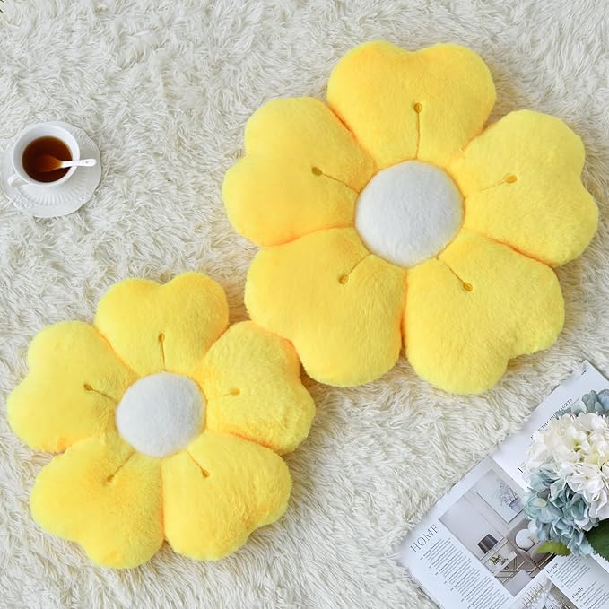 Flower Pillow, Flower Shaped Pillow Decorative Throw Pillows for Bed Couch, Cute Daisy Pillow Dorm Decor Floor Seating Cushion (Yellow, 15 Inches)