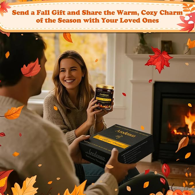 Fall Candles Set | 4 Pack Autumn Scented Candles - Fall Candle Gifts for Women Men, Soy Candles for Home Scented - Autumn Scent of - Pumpkin/Cinnamon Apple/Harvest/Vanilla Cream