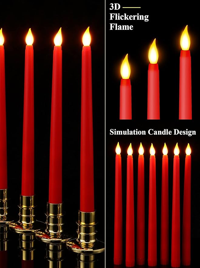 Funtery 48 Pcs Flameless LED Taper Candles 11 Inch Battery Operated Flickering Candles Bulk for Christmas Church Wedding Party (Red, Green, Classic Style)