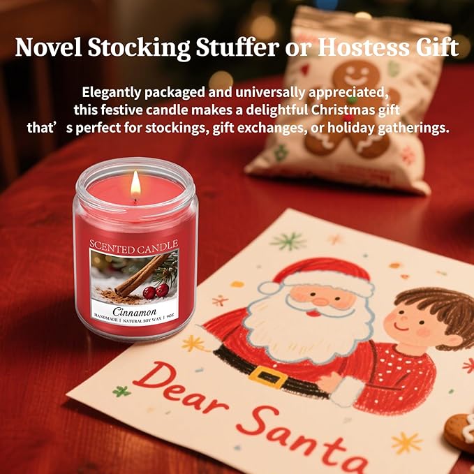 Homsolver Cozy 9OZ Cinnamon Candle Scented Strong, Christmas Candles Cinnamon Stick Apple Scented with 50+ Hours of Burn Time, Fall & Winter Christmas Candles Gifts & Hoilday Home Décor