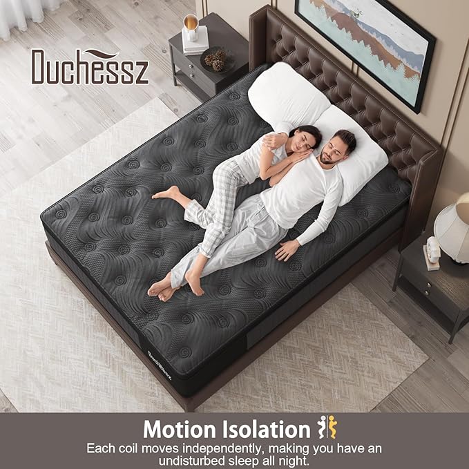 Queen Mattress, 14 Inch Hybrid Mattresses Black with Gel Memory Foam and Individually Pocket Innerspring Euro Top Medium Firm for Motion Isolation, Edge Support, 100 Night Trial