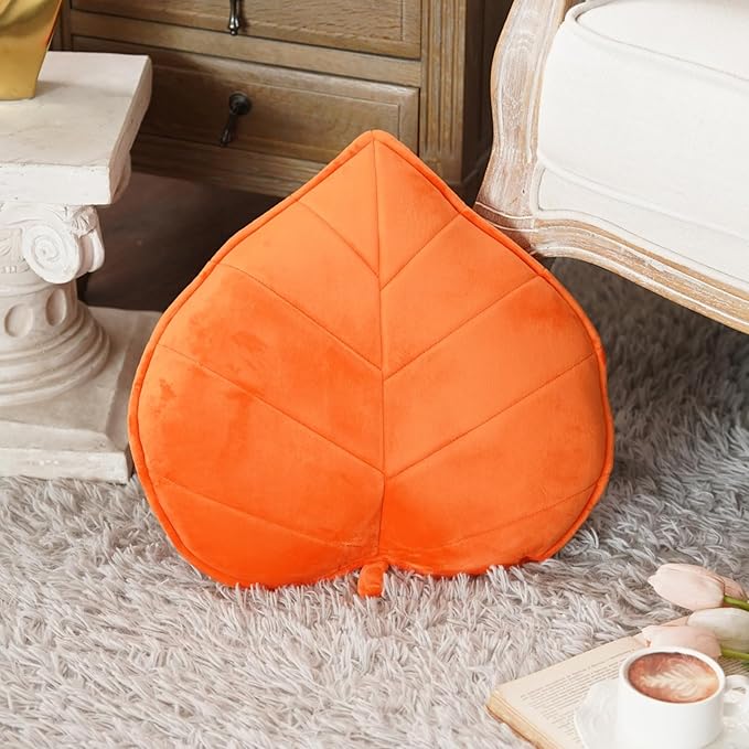 ARTMAGIC Leaf Shaped Velvet Cute Soft Throw Pillow Cushion Decorative Leaves Floor Pillow for Car Couch Bed Sofa (Leaf Orange)