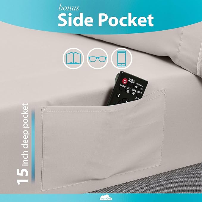 DREAMCARE Full Size Sheets Set - 6 Pcs Deep Pocket Cooling Bed Sheets - Soft, Long Lasting 100% Brushed Microfiber with Side Pocket (Beige, Full)