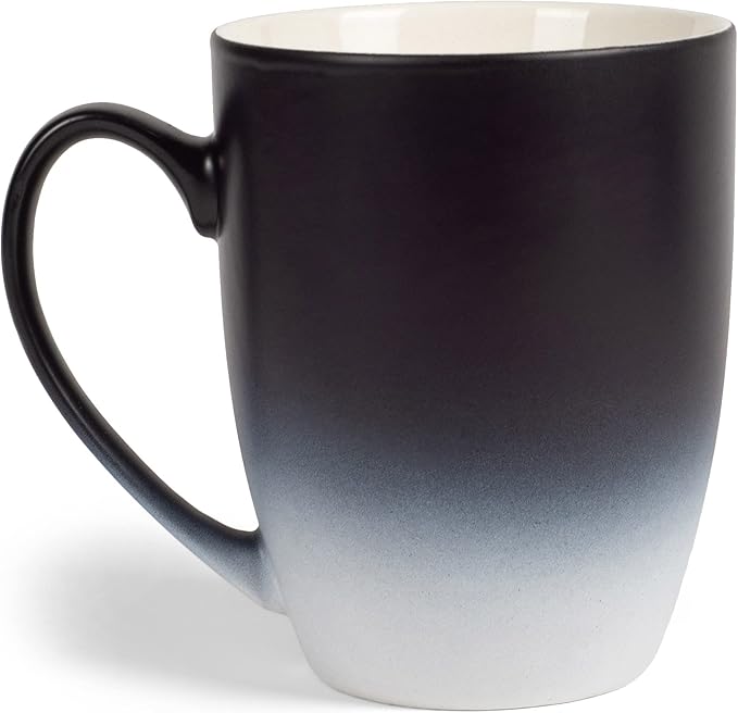 Elanze Designs Black White Two Toned Ombre Matte 12 ounce Ceramic Stoneware Coffee Cup Mugs Set of 4