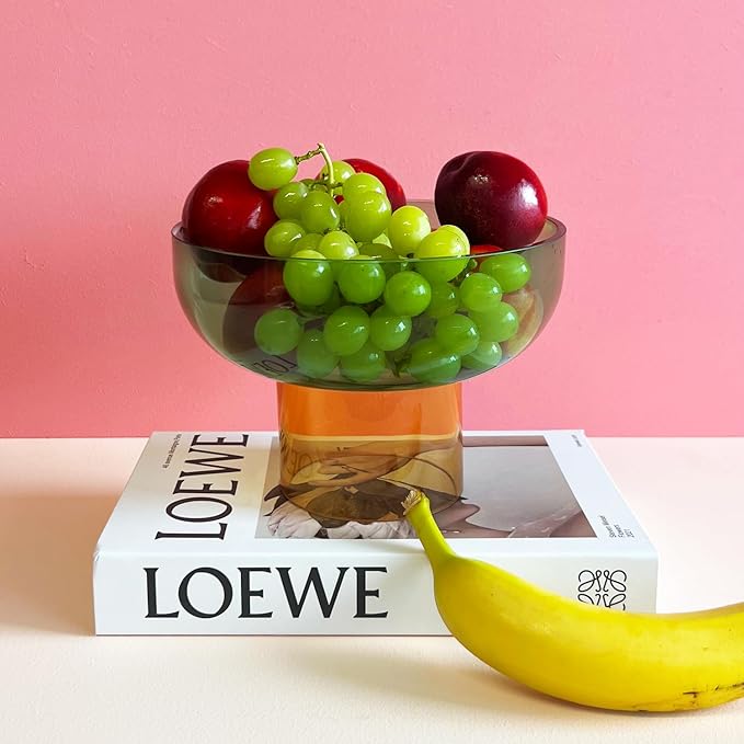 Cloudnola Reversible Decorative Glass Bowl, Green and Yellow, 7" dia x 5", For Entertaining, Fruit Bowl, Centerpiece Bowl, Ideal Gift for Weddings, Birthday, Anniversary or Any Occasion