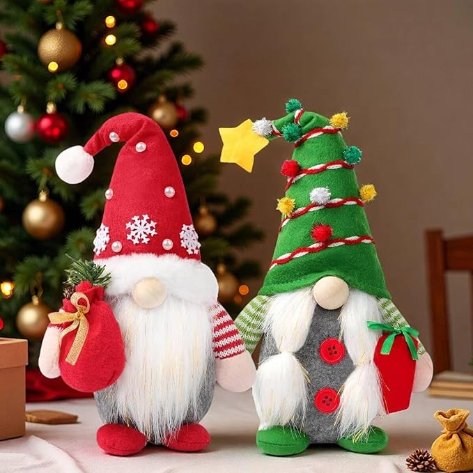 Christmas Gnomes Plush Decoration,Gnome Plush Christmas Decoration Handmade Swedish Dwarf Scandinavian Tomte Elf Gnomes for Home Office Table Decor,Green