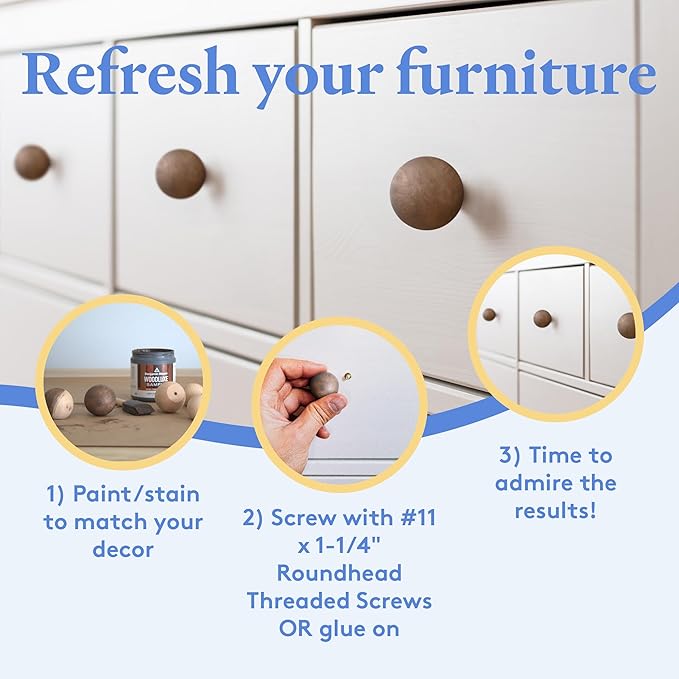 Unfinished Wood Ball Knobs 1-3/4 inch for Kitchen Cabinet Knobs, Drawer Knobs, Dresser Knobs and Crafts, Pack of 25, by Woodpeckers