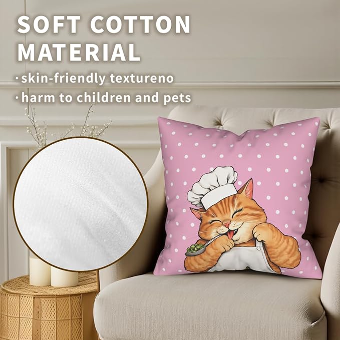 Cat Pillow Covers 22x22 - Polka Dot Pillowcase Set of 2 Pink Kitten Cushion Covers for Sofa Couch Bed